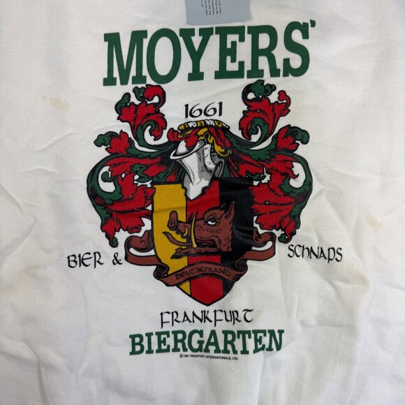 90s MOYERS' Biergarten Deutschland White Sweatshirt Beer & Schnaps Size L - Picture 4 of 10